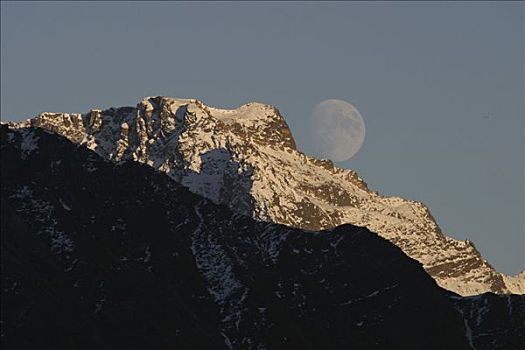 日落,月出,南方,山坡,瑞士