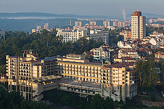 保加利亚,中心,山,大特尔诺沃,新城,俯视图,黎明