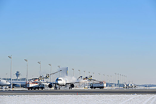 飞机,汉莎航空公司,空中客车,慕尼黑,机场,上巴伐利亚,德国,欧洲