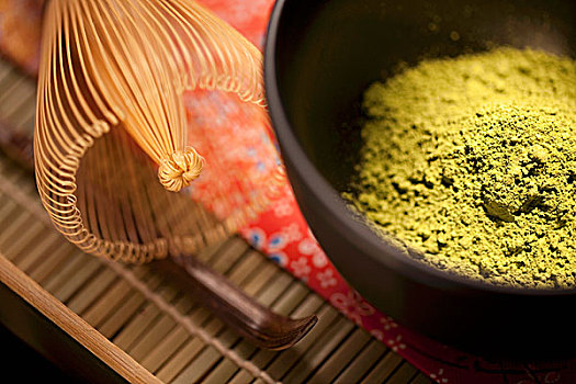 日本,绿茶,粉末,仪式,黑色,碗,搅拌器