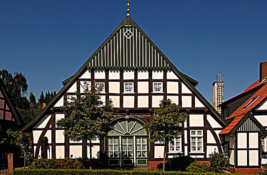 老,萨克森,半木结构,房子,班德埃森,下萨克森,德国,欧洲