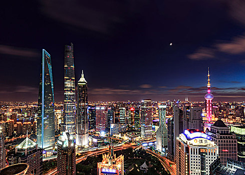 上海城市风光,陆家嘴黄昏夜景