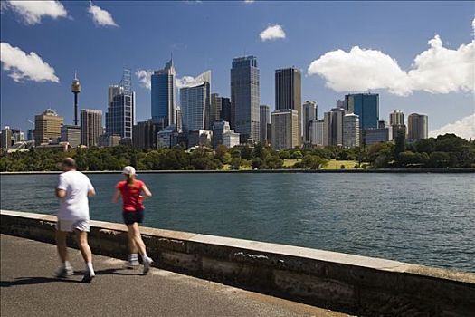 慢跑者,享受,摩天大楼,悉尼,中央商务区,植物园