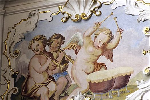 丘比特,小天使,壺,壁畫,巴洛克,大教堂,巴登符騰堡,德國,歐洲