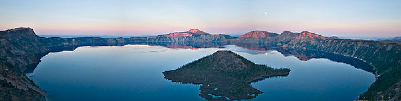 月出,上方,火山湖,火山湖国家公园,俄勒冈,美国
