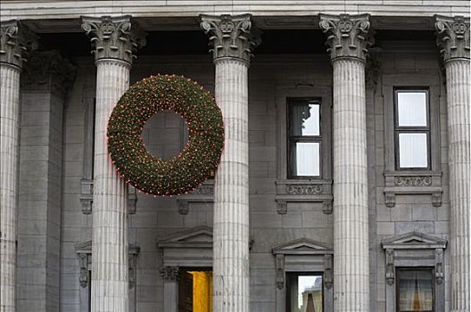 圣诞花环,柱子,蒙特利尔,魁北克,加拿大