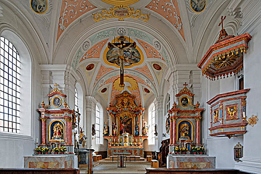 教区教堂,建造,沃尔夫冈,上巴伐利亚,巴伐利亚,德国,欧洲