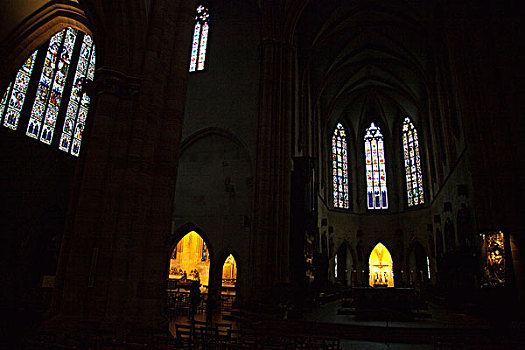 彩色玻璃窗,室内,圣徒,教堂,科尔玛,法国