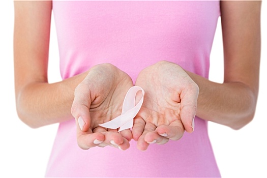 女人,拿着,粉色,带,乳腺癌,意识