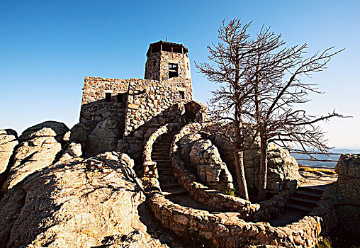 石头,建筑,瞭望点,顶峰,总统山,南达科他,美国