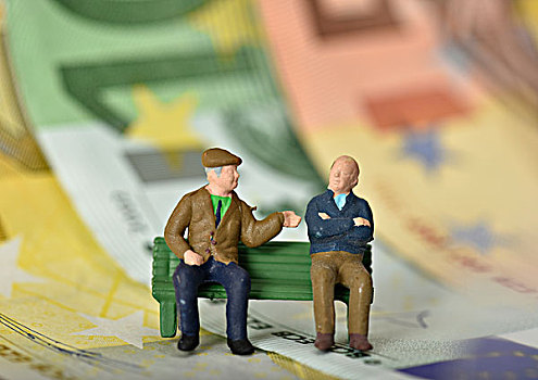 退休老人,长椅,欧元,货币,后面,象征,养老金