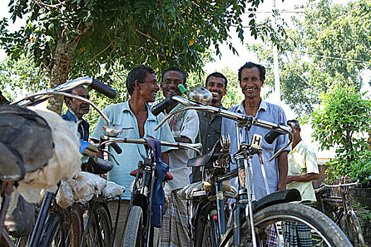 等待,乘客,自行车,待租,孟加拉,十月,2007年