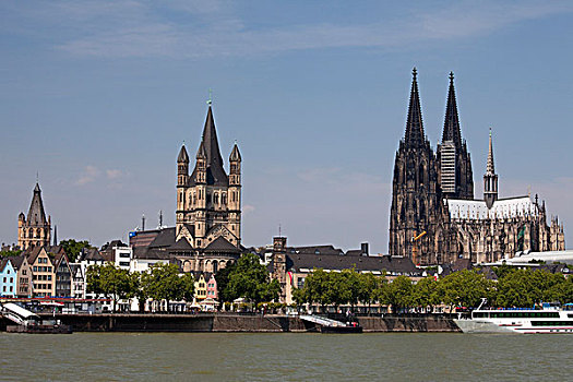 莱茵河,市政厅,教堂,罗马式,科隆大教堂,北莱茵威斯特伐利亚,德国,欧洲