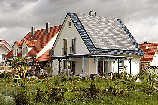 独栋别墅,房子,屋顶,太阳能,安装,太阳能电池,繁荣,产业,住宅,拿着,替代能源,力量,无污染,旅店