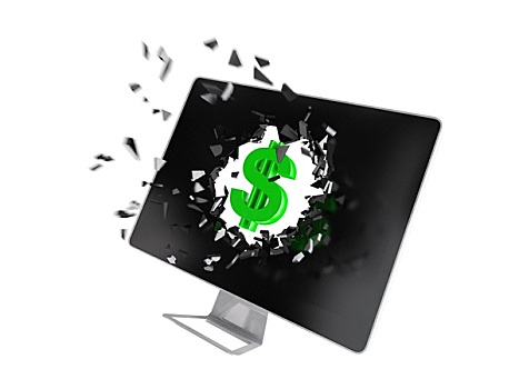 绿色,美元符号,毁坏,电脑屏幕