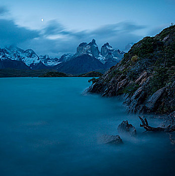 黃昏,上方,拉哥裴赫湖,托雷德裴恩国家公园,巴塔哥尼亚,智利