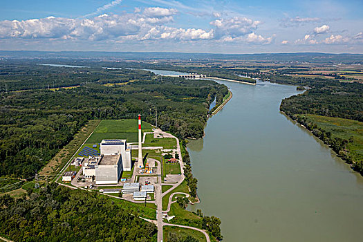 航拍,核电站,多瑙河,下奥地利州,奥地利,欧洲