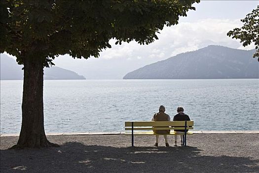 退休老人,湖,瑞士