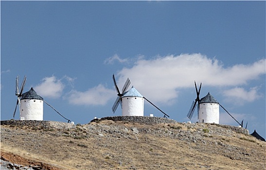 三个,传统,西班牙,风车,靠近,康斯艾格拉