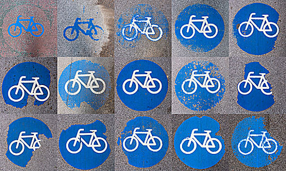 抽象拼贴画,自行车道,标记,公路,破旧