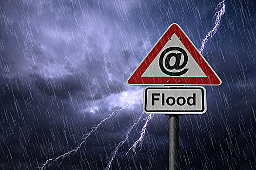 洪水,交通标志,下雨,天空,闪电