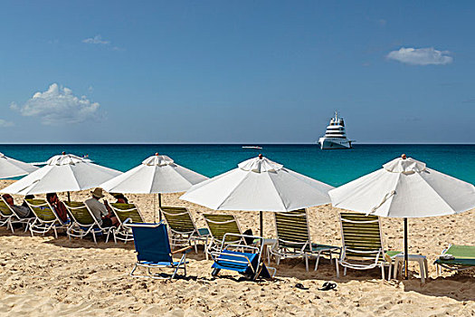 加勒比,安圭拉,风景,奢华,游艇,旅游,放松,海滩,休闲椅