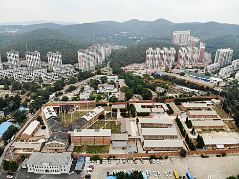 航拍辽宁大连旅顺口区旅顺日俄监狱旧址博物馆