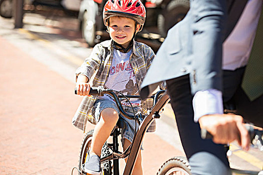 头像,微笑,男孩,骑自行车,晴朗,道路