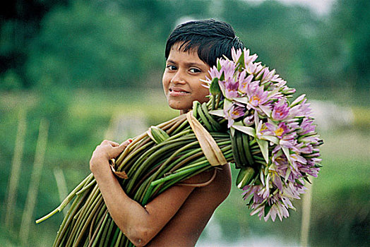 乡村,女孩,束,水,湖,烹调,克,库尔纳市,孟加拉,九月,2006年