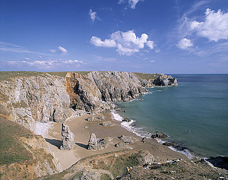 威尔士,湾,沙滩,围绕,石灰石,悬崖