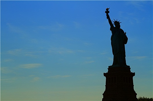 纽约,美国,自由,剪影,日落