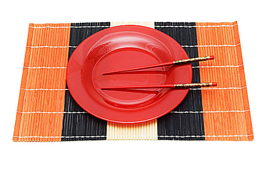 红色,盘子,筷子,隔绝,白色背景