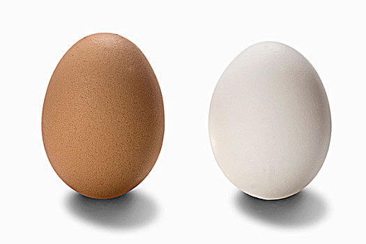两个,鸡蛋,一个,褐色,白色,白色背景