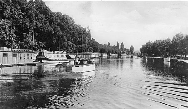 大学,驳船,河,伊希斯,牛津,早,20世纪
