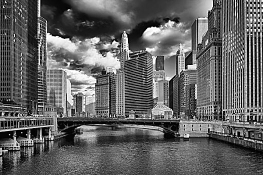 美国,伊利诺斯,芝加哥,立交桥,上方,河,市区,建筑背景