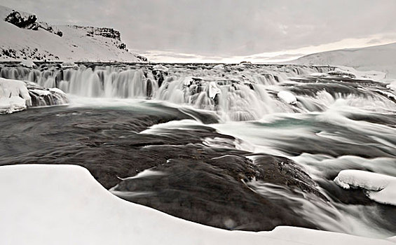 瀑布,冰岛,冬天,一个,停止,著名,金色,圆,旅游,路线,大幅,尺寸