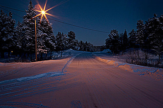 冬天,道路,夜晚,瑞典,欧洲