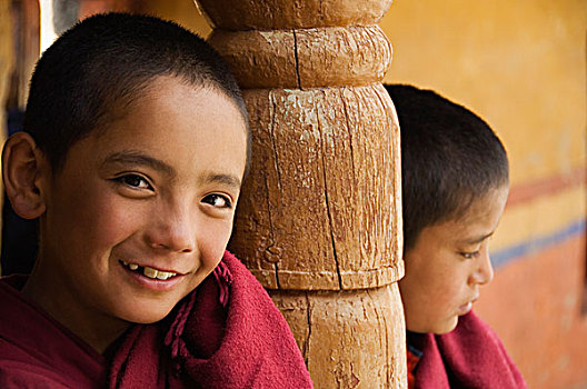 孩子,僧侣,寺院,查谟-克什米尔邦,印度