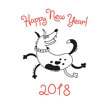 高兴,新年,卡片,有趣,小狗,度假,狗,中国人,黄道十二宫,象征,矢量,插画