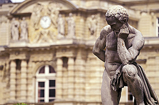 法国,巴黎,卢森堡花园,雕塑,特写