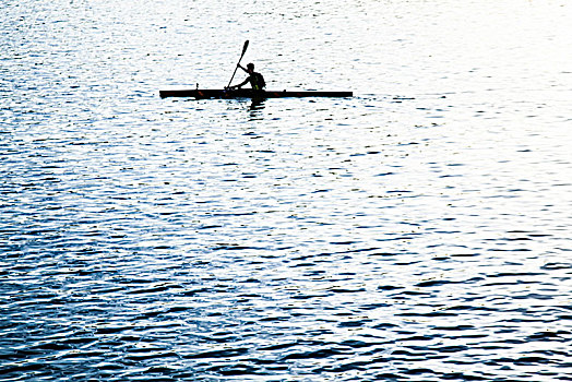 划船,独木舟,海上,男人,水,健身