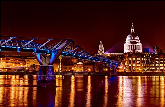 千禧桥,伦敦,夜晚