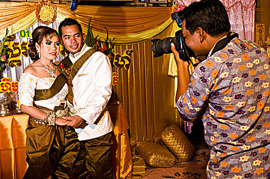 金边,省,城镇,传统,柬埔寨,婚姻,照片,新婚夫妇