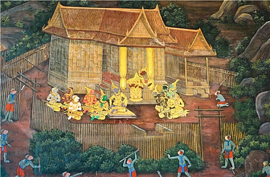 传统,泰国,绘画,罗摩衍那,寺院,公用,曼谷