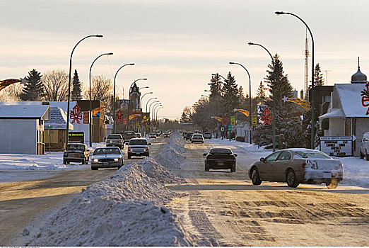 主要街道,冬天,萨斯喀彻温,加拿大