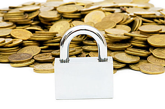概念,金融安全,锁,硬币