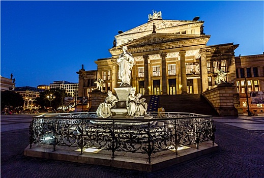 雕塑,音乐厅,御林广场,广场,夜晚,柏林,德国