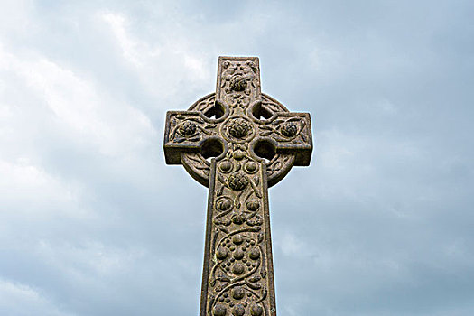 凯尔特十字架,阴天,老城,墓地,斯特灵,苏格兰,英国