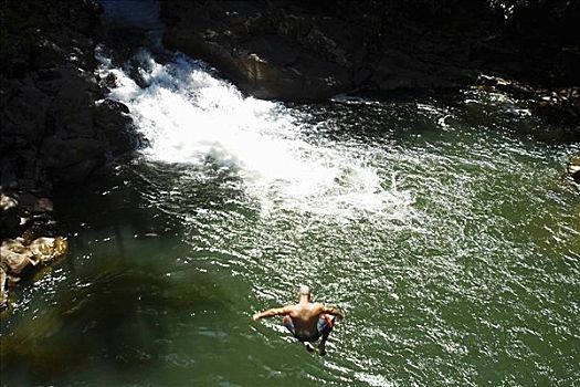 俯拍,一个,男人,跳跃,河,夏威夷,美国