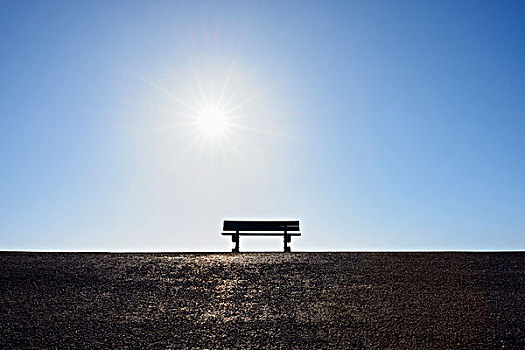 长椅,堤岸,太阳,北海,荷兰